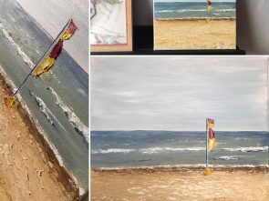 Peinture à l'huile originale "plage Australienne". Format 30x30cm