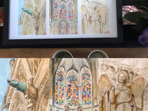 Triptyque d'aquarelles Cathédrale de Reims originales peintes à la main.