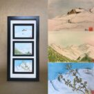 Triptyque d'aquarelles originales "sur les alpes en hivers". Manigod France formats cartes postales