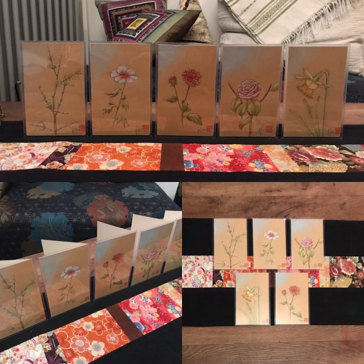 Choix de cartes florales , dessinées à la main sur papier kraft, livrées avec enveloppe