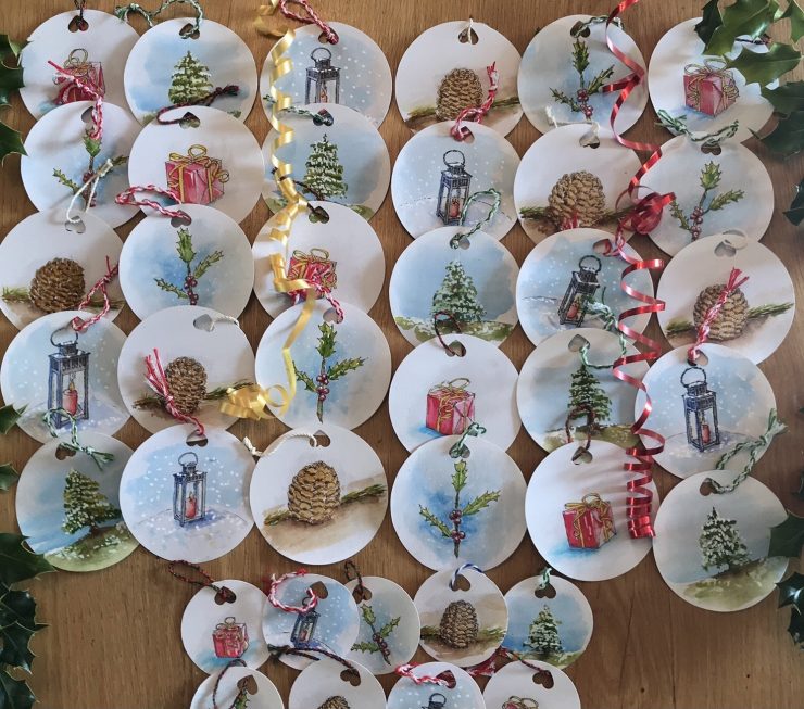 Kit décoration de Noël, cartes peintes à la main