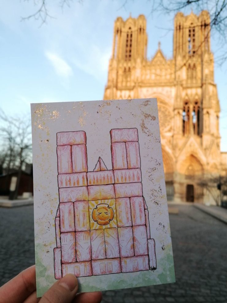 Cathédrale de Reims en biscuits roses : pack Apéro (lot de 3 cartes)